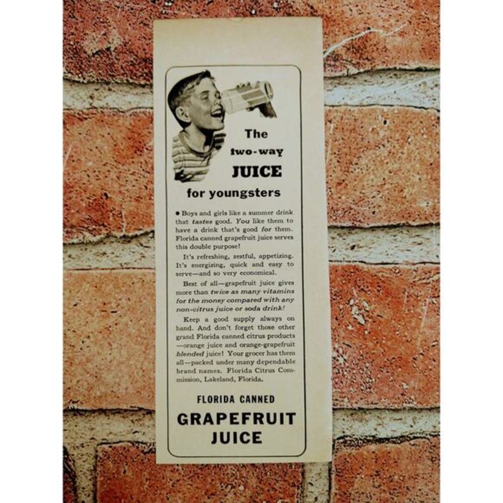 1941 - Florida Canned Grapefruit Juice - Smiling Boy -‎ Original Vtg PRINT AD